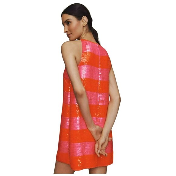 Anthropologie $598 Mac Duggal Sleeveless Sequin Striped Mini Dress NEW - Picture 2 of 8